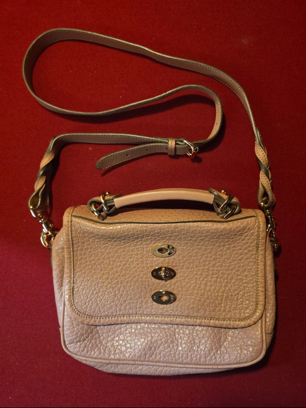 Mulberry Beige Pink Pebbled Leather Crossbody Satchel